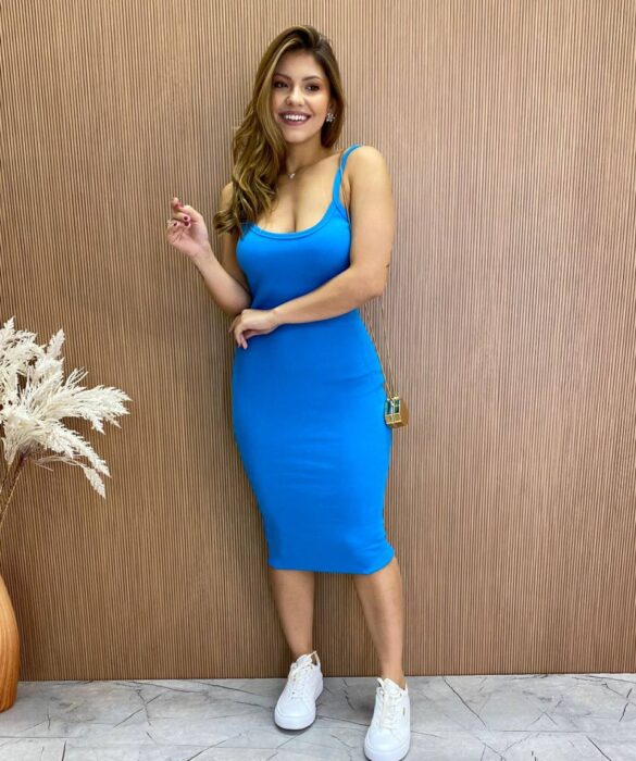 Vestido Curto sem Bojo Liz Malha Canelada de Alcinha Azul - Fernanda Ramos Store