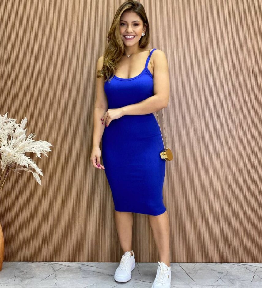 Vestido Curto sem Bojo Liz Malha Canelada de Alcinha Azul Bic - Fernanda Ramos Store