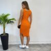 Vestido Curto sem Bojo Malha Canelada Listrado Laranja - Fernanda Ramos Store