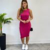 Vestido Curto sem Bojo Malha Canelada Listrado Pink - Fernanda Ramos Store