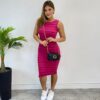 Vestido Curto sem Bojo Malha Canelada Listrado Pink - Fernanda Ramos Store