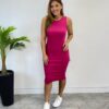 Vestido Curto sem Bojo Natalia Canelado com Fenda Pink - Fernanda Ramos Store