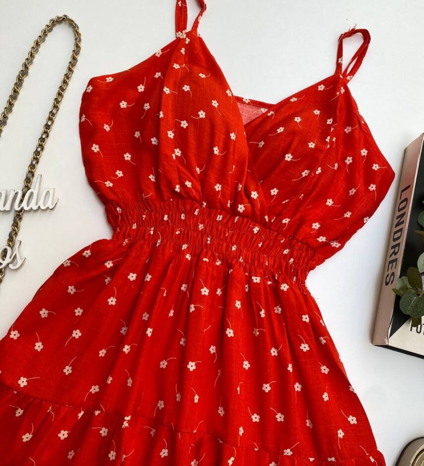Vestido Feminino Curto com Bojo Bia Estampa Floral Laranja - Fernanda Ramos Store