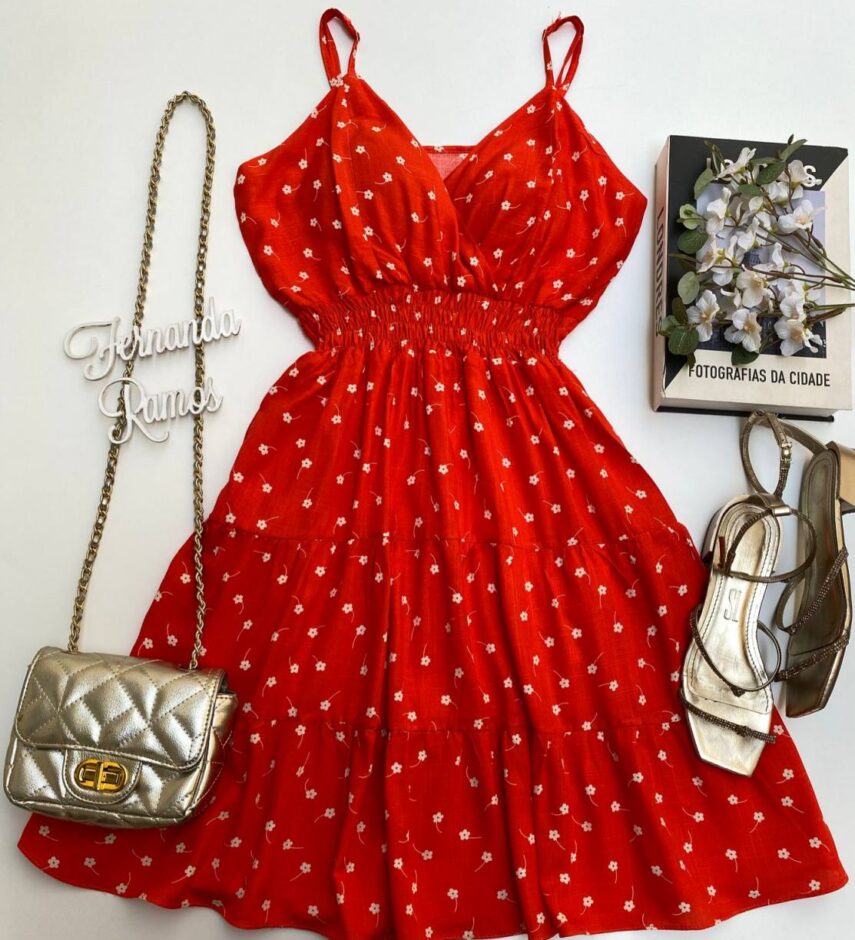 Vestido Feminino Curto com Bojo Bia Estampa Floral Laranja - Fernanda Ramos Store