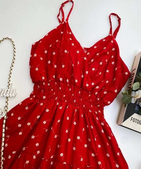 Vestido Feminino Curto com Bojo Bia Estampa Floral Vermelho - Fernanda Ramos Store