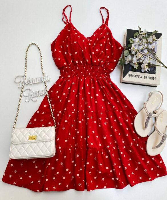 Vestido Feminino Curto com Bojo Bia Estampa Floral Vermelho - Fernanda Ramos Store