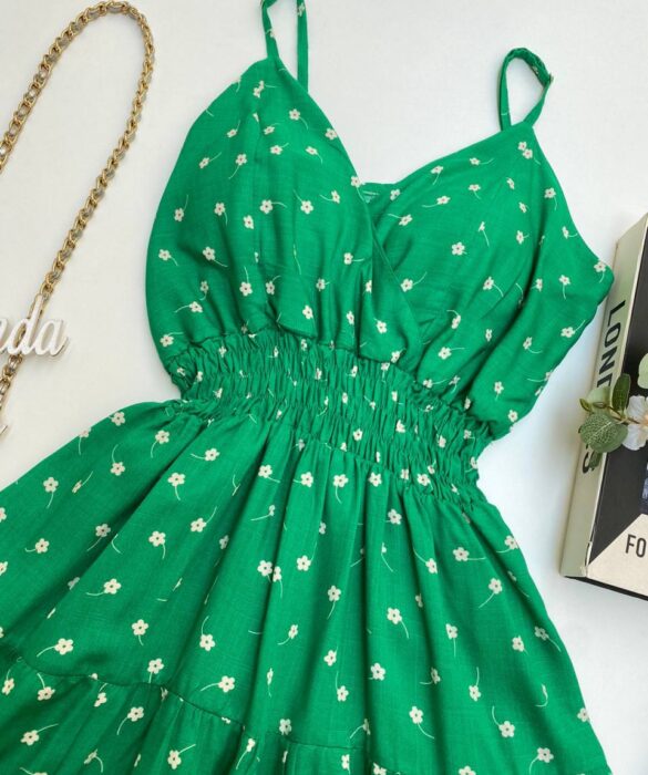 Vestido Feminino Curto com Bojo Bia Estampado Verde - Fernanda Ramos Store