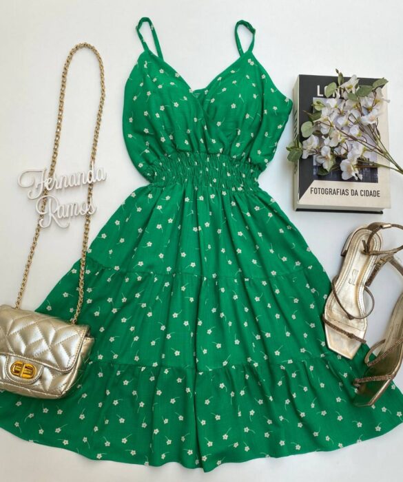 Vestido Feminino Curto com Bojo Bia Estampado Verde - Fernanda Ramos Store