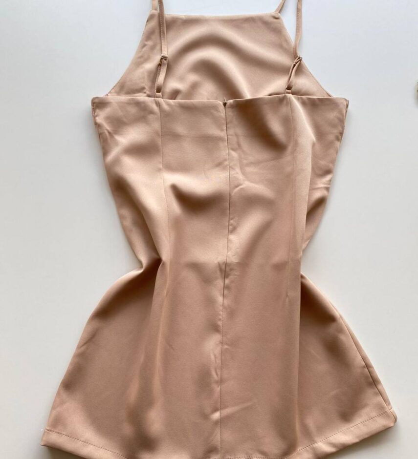 Vestido Feminino Curto sem Bojo Alça Regulável Milena Bege - Fernanda Ramos Store