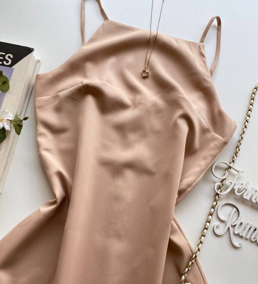 Vestido Feminino Curto sem Bojo Alça Regulável Milena Bege - Fernanda Ramos Store