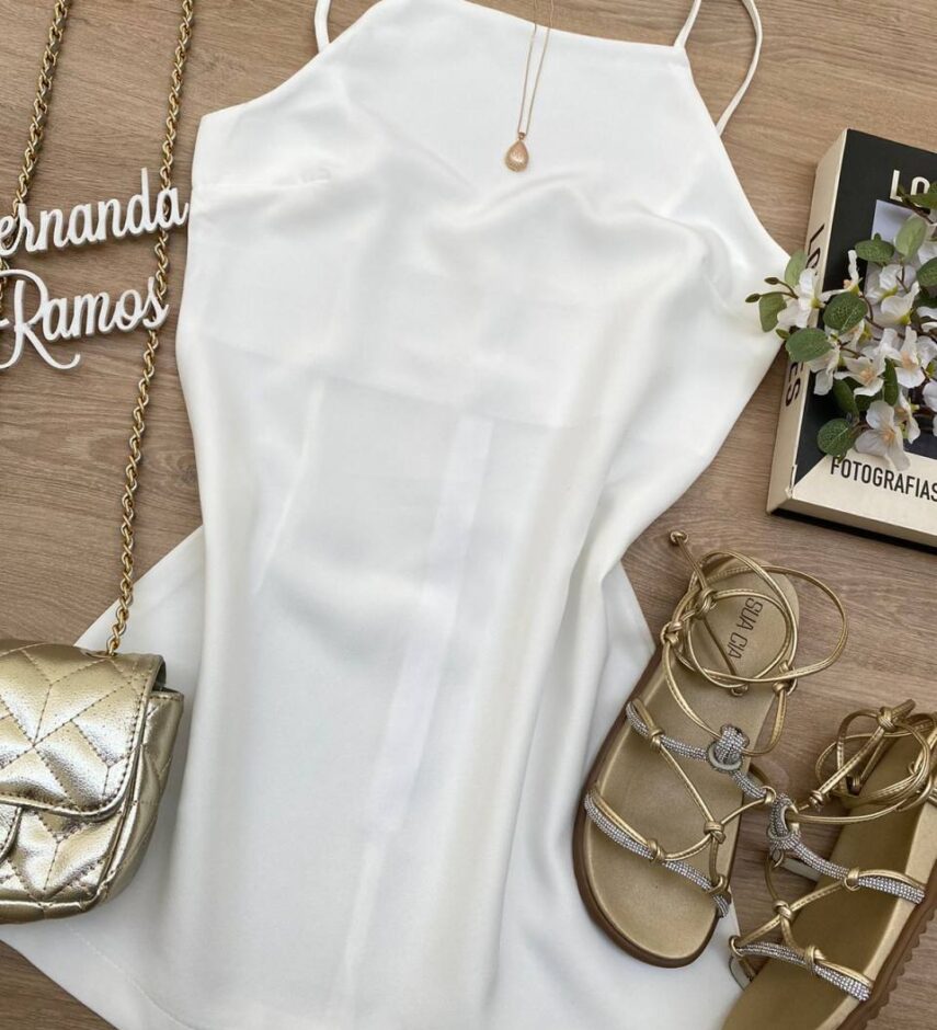 Vestido Feminino Curto sem Bojo Alça Regulável Milena Branco - Fernanda Ramos Store
