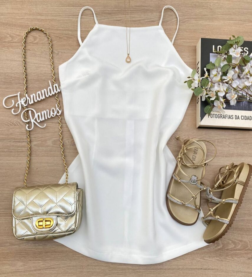 Vestido Feminino Curto sem Bojo Alça Regulável Milena Branco - Fernanda Ramos Store