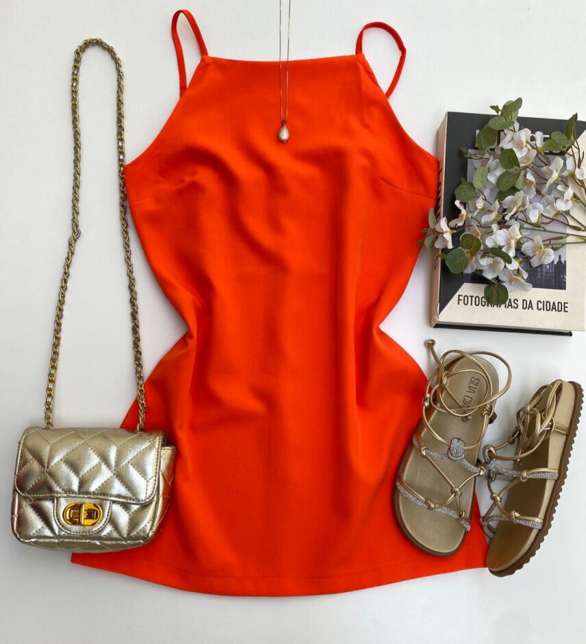 Vestido Feminino Curto sem Bojo Alça Regulável Milena Coral - Fernanda Ramos Store