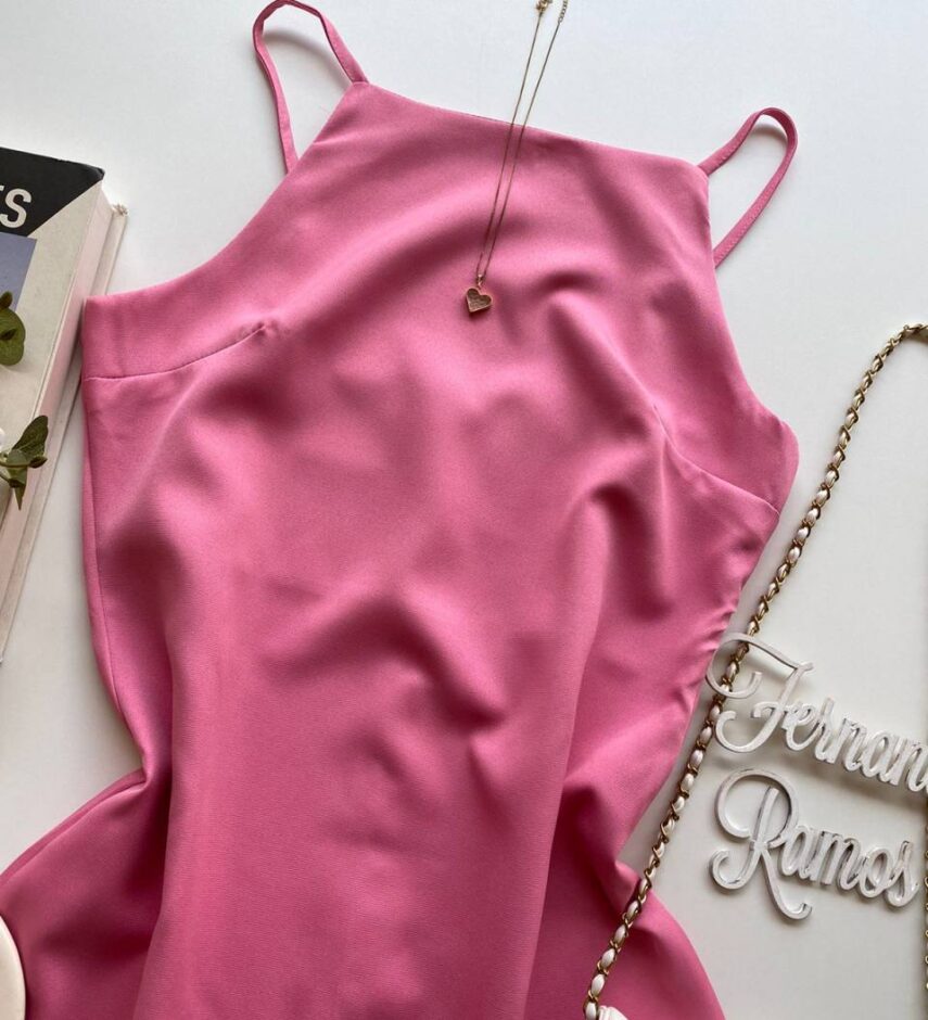 Vestido Feminino Curto sem Bojo Alça Regulável Milena Rosa - Fernanda Ramos Store