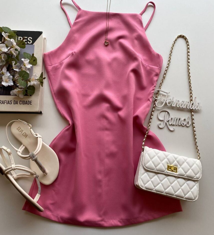Vestido Feminino Curto sem Bojo Alça Regulável Milena Rosa - Fernanda Ramos Store