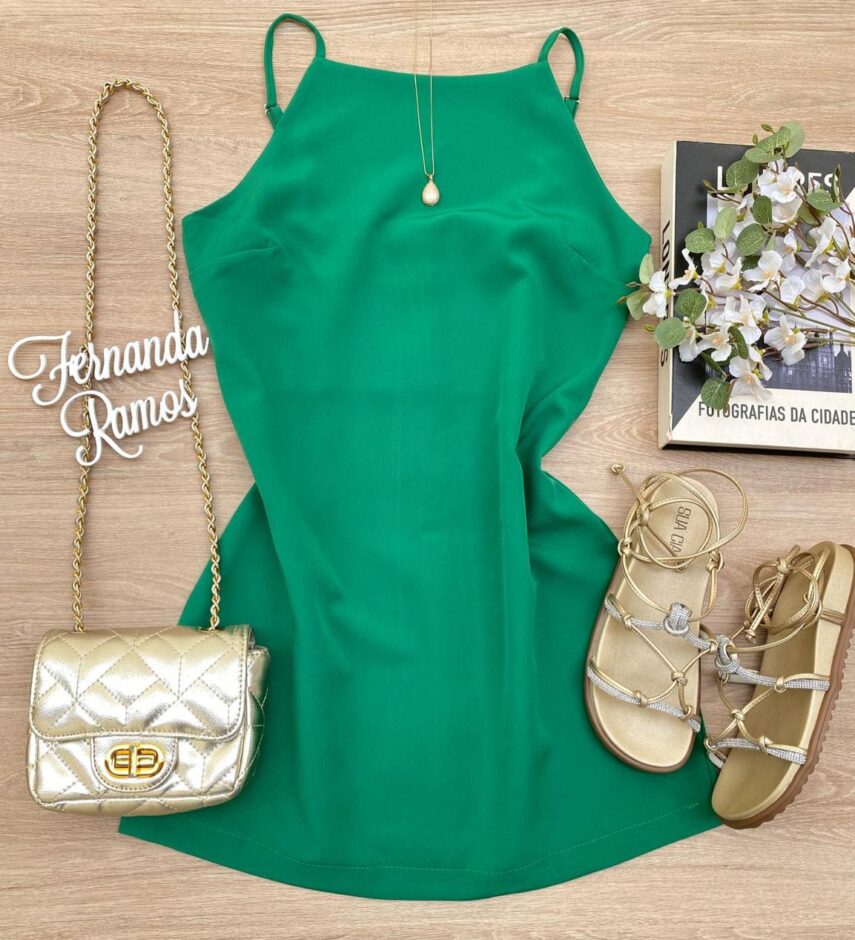 Vestido Feminino Curto sem Bojo Alça Regulável Milena Verde - Fernanda Ramos Store