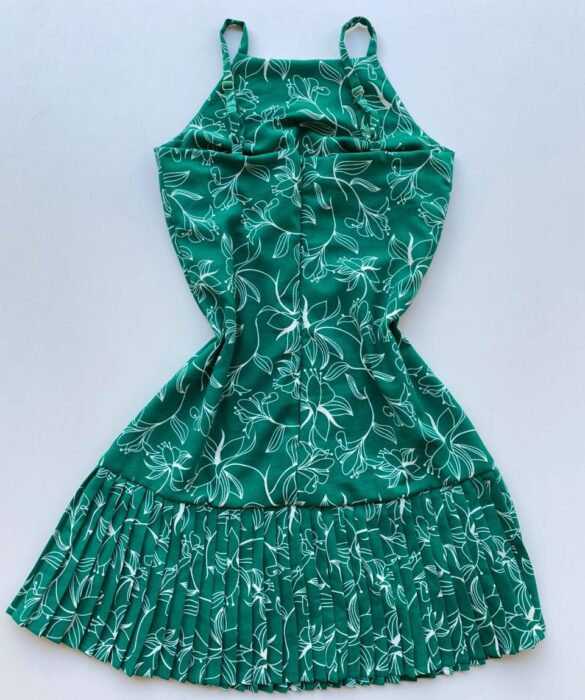 Vestido Feminino Curto sem Bojo Barra Plissada Estampado Verde - Fernanda Ramos Store