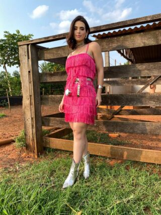 Vestido Feminino Curto sem Bojo com Franjas Pink - Fernanda Ramos Store