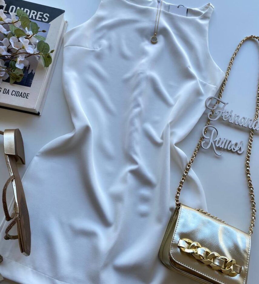 Vestido Feminino Curto sem Bojo Zíper Atrás Rafaela Branco - Fernanda Ramos Store