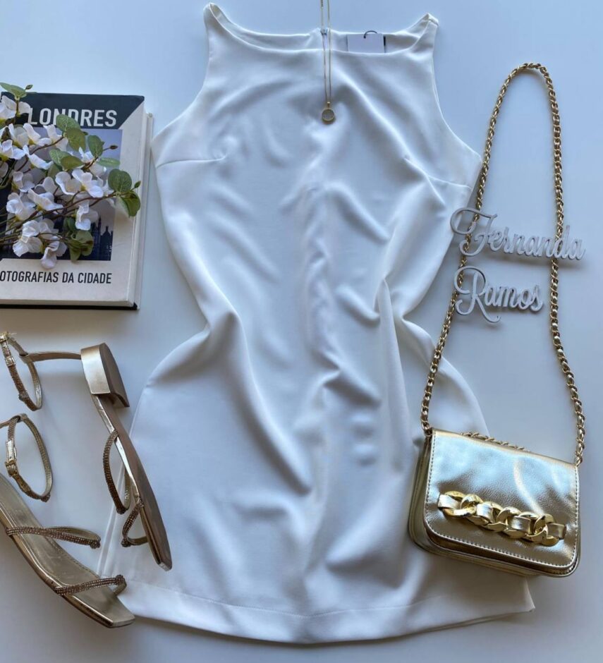 Vestido Feminino Curto sem Bojo Zíper Atrás Rafaela Branco - Fernanda Ramos Store