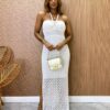 Vestido Longo com Bojo Juliana Crochê Branco - Fernanda Ramos Store