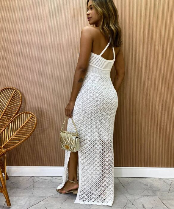 Vestido Longo com Bojo Juliana Crochê Branco - Fernanda Ramos Store