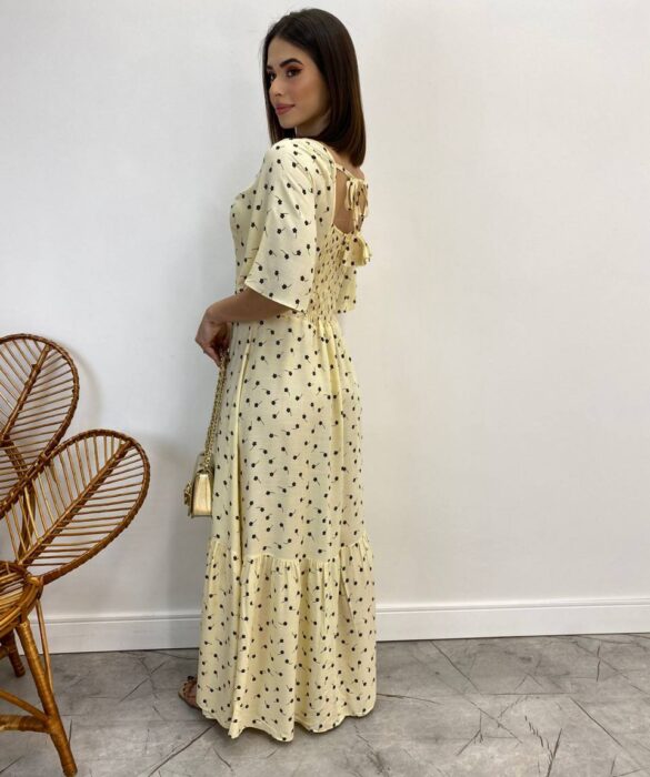 Vestido Longo sem Bojo Antonella Estampa Floral Bege - Fernanda Ramos Store