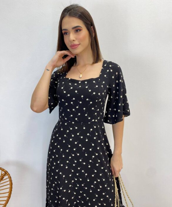 Vestido Longo sem Bojo Antonella Estampa Floral Preto - Fernanda Ramos Store