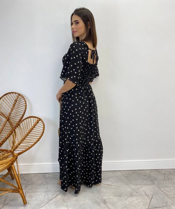 Vestido Longo sem Bojo Antonella Estampa Floral Preto - Fernanda Ramos Store