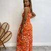 Vestido Longo sem Bojo Barbara com Lastex Estampado Laranja - Fernanda Ramos Store