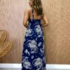 Vestido Longo sem Bojo Carolina Alça Regulável Estampado Azul - Fernanda Ramos Store