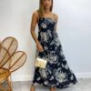 Vestido Longo sem Bojo Carolina Alça Regulável Estampado Preto - Fernanda Ramos Store