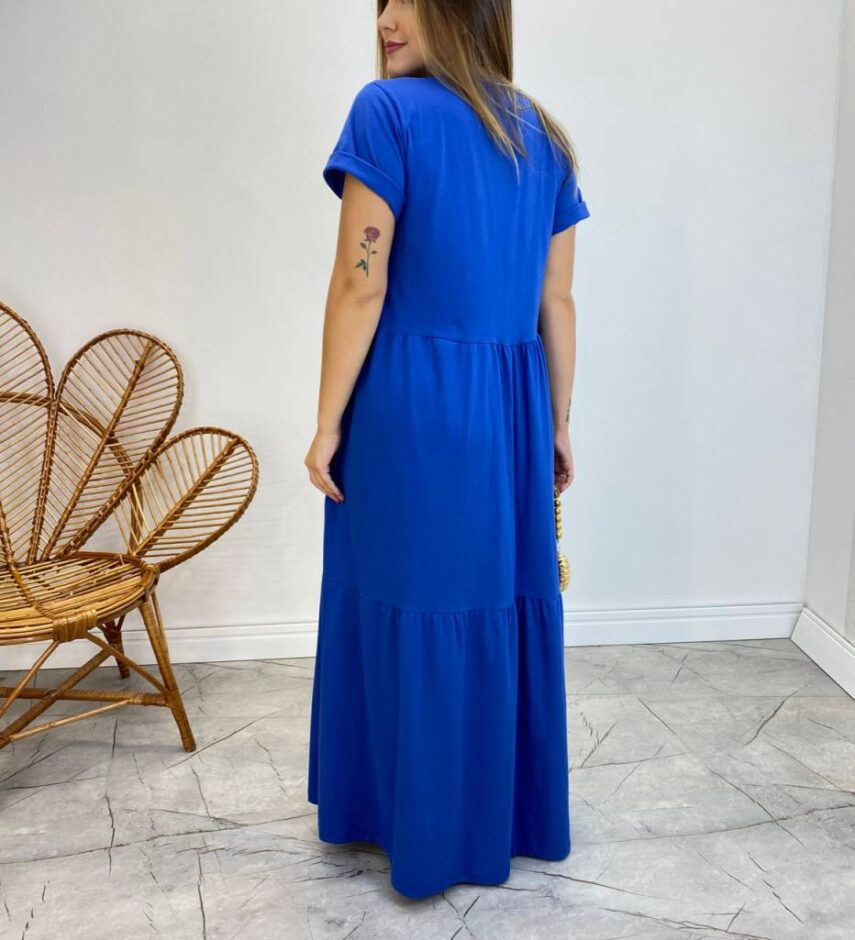 Vestido Longo sem Bojo de Malha Estampa Borboleta Azul - Fernanda Ramos Store