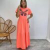 Vestido Longo sem Bojo de Malha Estampa Borboleta Rosa Flúor - Fernanda Ramos Store