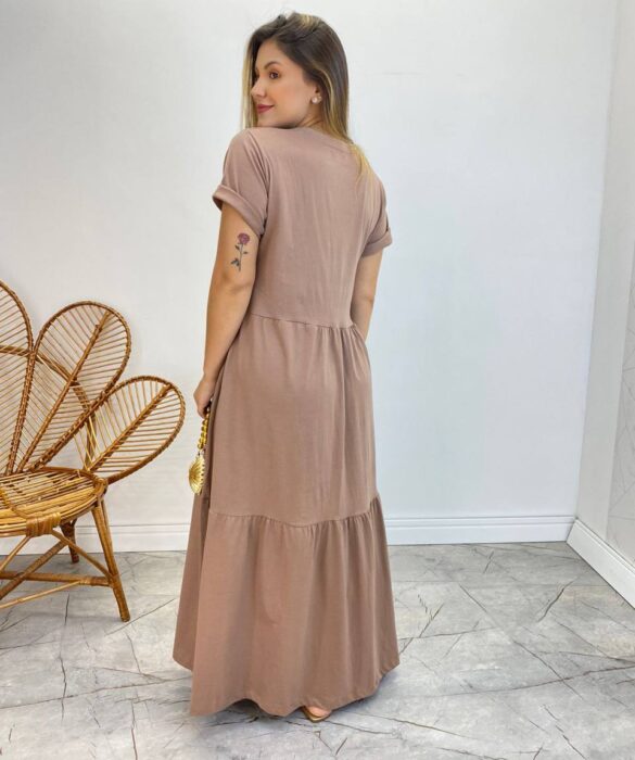 Vestido Longo sem Bojo de Malha Estampa Borboleta Terra - Fernanda Ramos Store