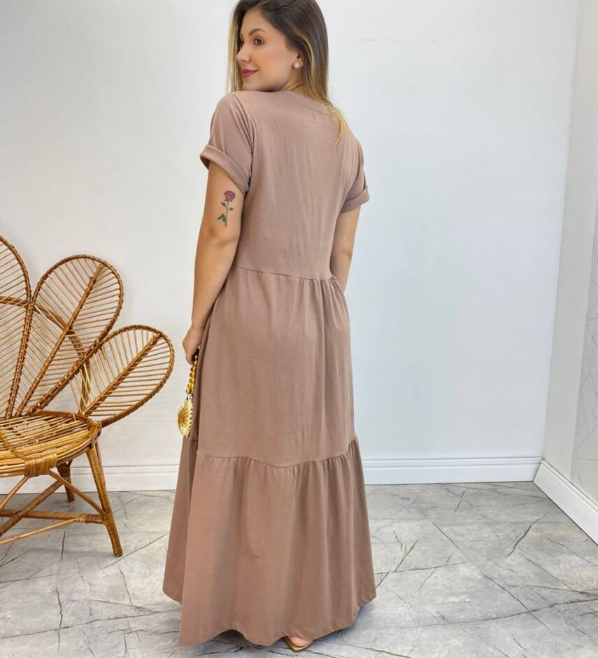 Vestido Longo sem Bojo de Malha Estampa Borboleta Terra - Fernanda Ramos Store