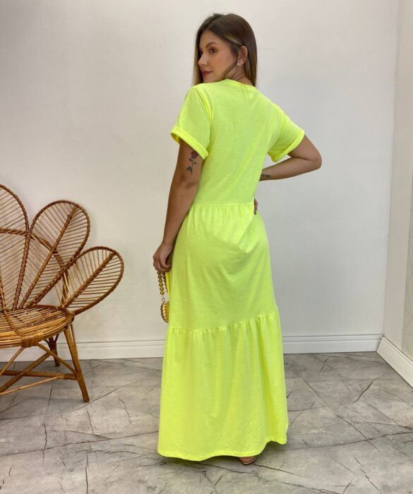 Vestido Longo sem Bojo de Malha Estampa Borboleta Verde Flúor - Fernanda Ramos Store