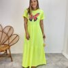 Vestido Longo sem Bojo de Malha Estampa Borboleta Verde Flúor - Fernanda Ramos Store