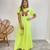 Vestido Longo sem Bojo de Malha Estampa Borboleta Verde Flúor - Fernanda Ramos Store