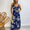 Vestido Longo sem Bojo Liz Amarração nas Alças Estampado Azul - Fernanda Ramos Store