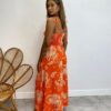 Vestido Longo sem Bojo Liz Amarração nas Alças Estampado Laranja - Fernanda Ramos Store