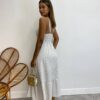 Vestido Longuete com Bojo e Botões Alça Regulável Poá Branco - Fernanda Ramos Store