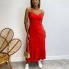 Vestido Longuete com Bojo e Botões Alça Regulável Vermelho - Fernanda Ramos Store