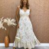 Vestido Longuete sem Bojo Heloisa com Detalhe Off White - Fernanda Ramos Store