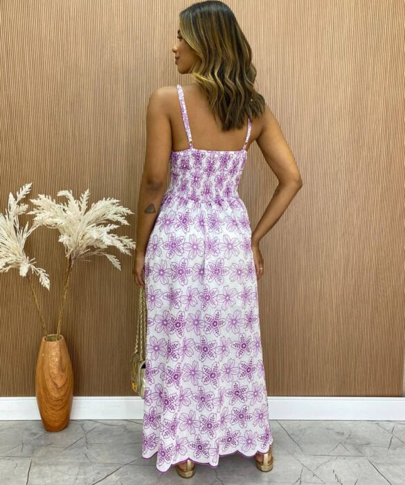 Vestido Longuete sem Bojo Leticia Bordado Tricoline Branco - Fernanda Ramos Store