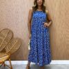 Vestido Longuete sem Bojo Viscolinho Erica Estampa Floral Azul - Fernanda Ramos Store