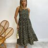 Vestido Longuete sem Bojo Viscolinho Erica Estampa Floral Preto - Fernanda Ramos Store