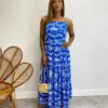 Vestido Longuete sem Bojo Viscolinho Erica Estampado Azul - Fernanda Ramos Store