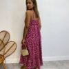 Vestido Longuete sem Bojo Viscolinho Erica Estampado Fúcsia - Fernanda Ramos Store