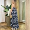 Vestido Longuete sem Bojo Viscolinho Erica Estampado Preto - Fernanda Ramos Store